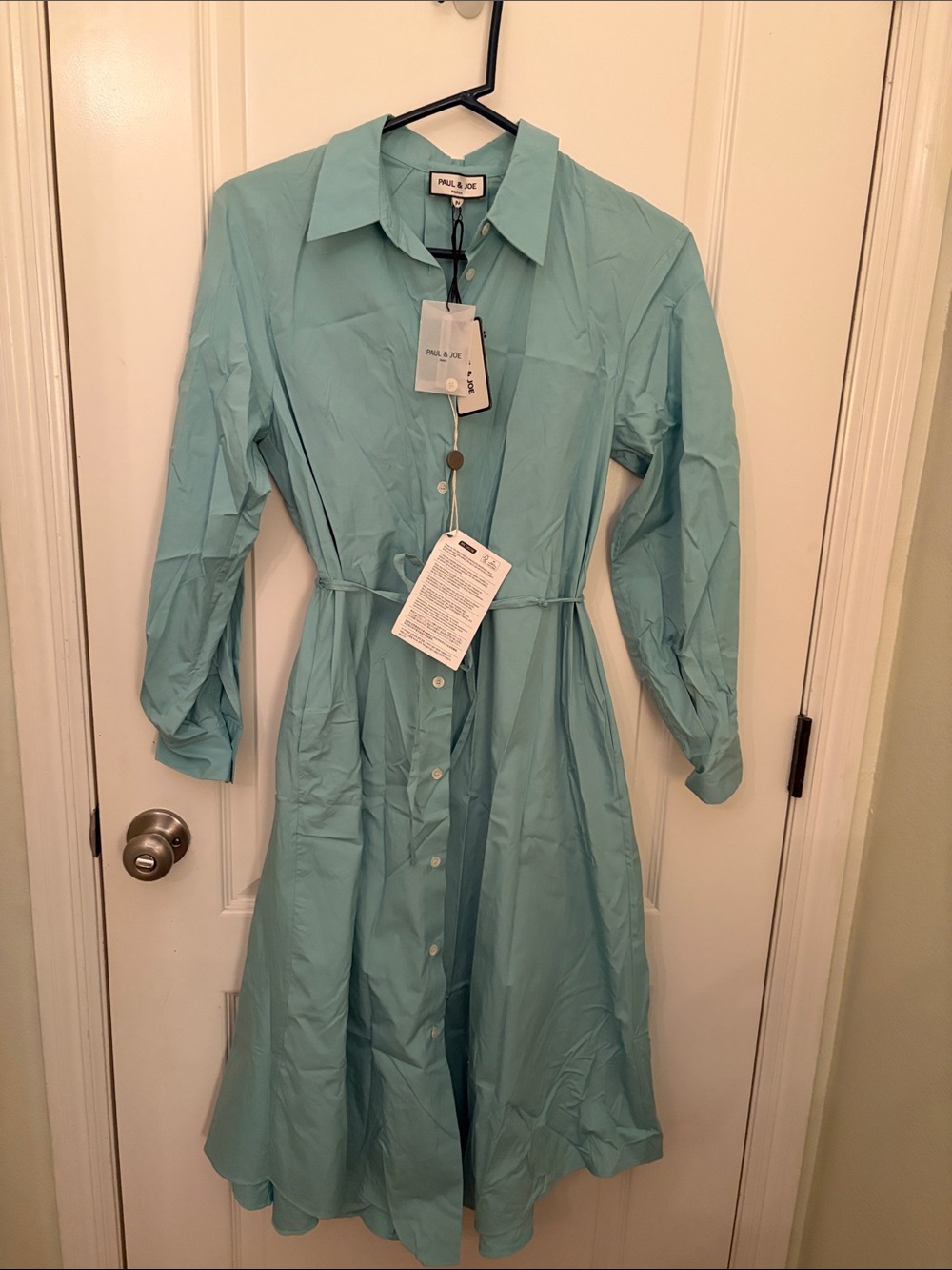 Paul & Joe Seafoam Button-Front Long Sleeve Shirt Dress-NWT